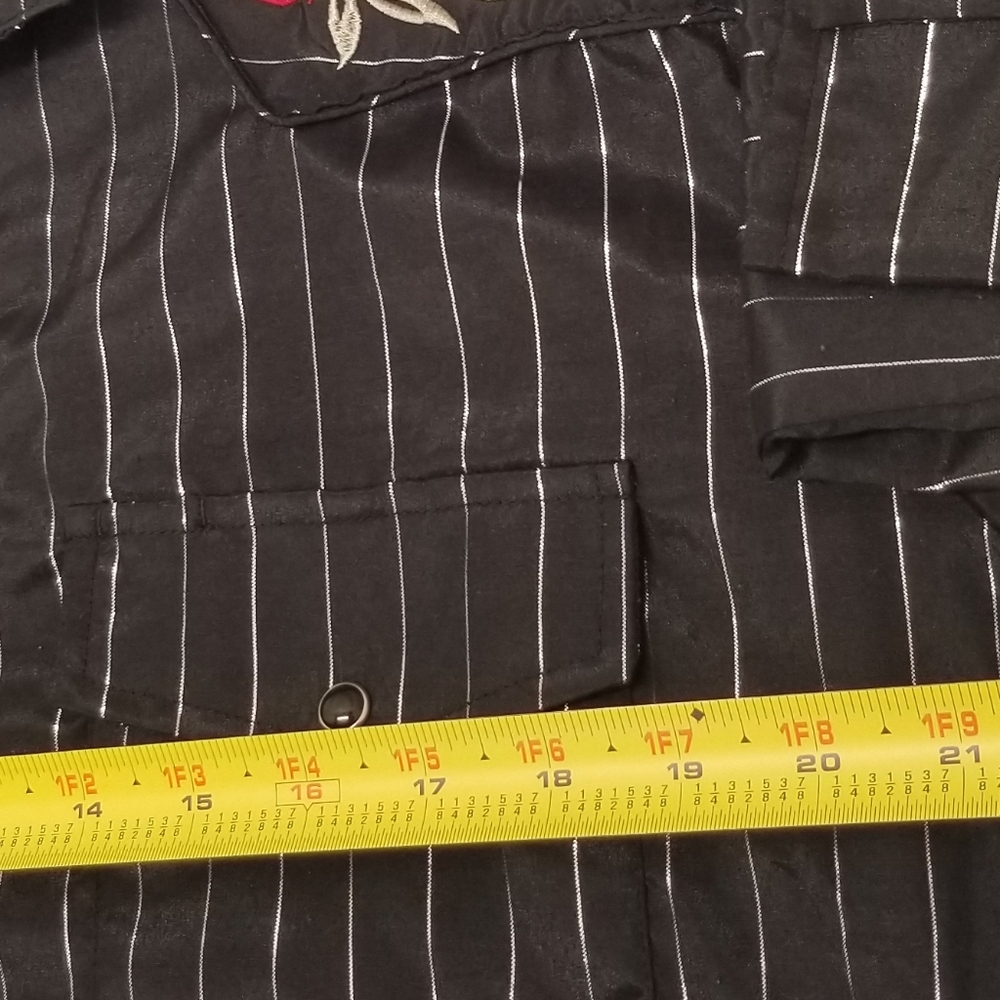 Roper Men Sz L Western Snap Pearl Shirt Black Silver Metallic Stripe Rodeo - Picture 11 of 14